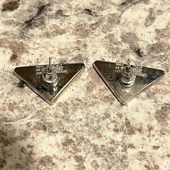 PRADA Triangle Logo Stud Earrings – Pierced, Stamped- Black/Silver - Picture 5 of 5